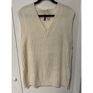 Divided Women's Tank Sweater Ivory V Neck Sleeveless Size Large‎ Ribbed